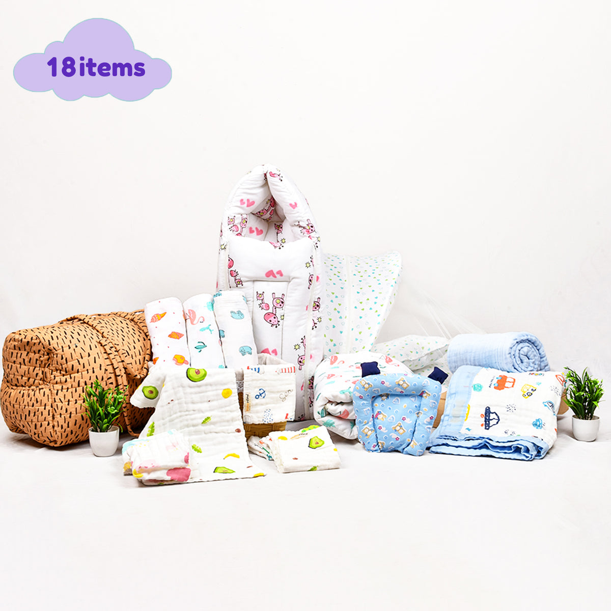 Moms Home supersoft Baby Organic cotton Muslin 18 pieces gift set