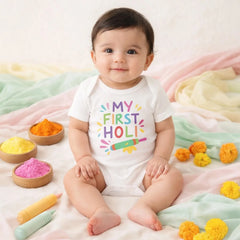 Organic Cotton My First Holi Baby Onesie Dress for Girl & Boy | New Born Onesie | New Born Baby Dress | 0-3 Months