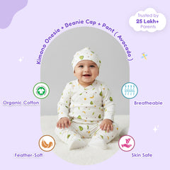 Organic Cotton Newborn Baby Clothing Set | Baby Shower Gift Hamper | Kimono Onesie, Pyjama & Cap Set | 0-6 Months | Pack of 3