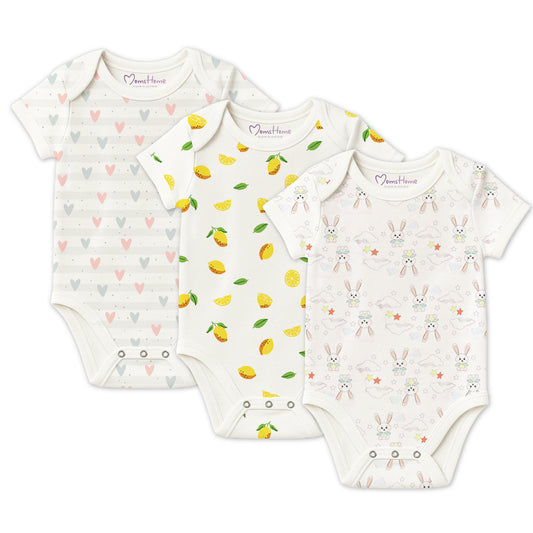 New Born Baby Organic Cotton Half Sleeves Onesie | New Born Baby Clothes | Baby Half Sleeve Cotton Sleepsuits | 0-6 Months | Pack of 3