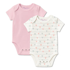 Organic Cotton Baby Half Sleeve Onesie | Little Hearts & Pink  | Pack of 2