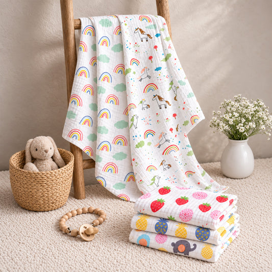 Muslin Swaddle and Napkin Combo | Muslin Gift Combo |  0-12 Months | Pack of 5