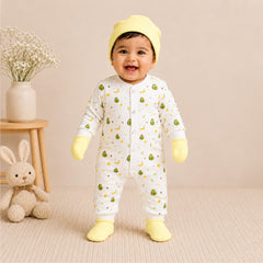 Organic Cotton Newborn Baby Full Body Romper With Cap, Mitten & Bootie Set | Newborn Baby Clothing | 0-6 Months