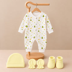 Organic Cotton Newborn Baby Full Body Romper With Cap, Mitten & Bootie Set | Newborn Baby Clothing | 0-6 Months