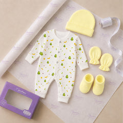 Organic Cotton Newborn Baby Full Body Romper With Cap, Mitten & Bootie Set | Newborn Baby Clothing | 0-6 Months
