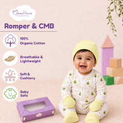 Organic Cotton Newborn Baby Full Body Romper With Cap, Mitten & Bootie Set | Newborn Baby Clothing | 0-6 Months