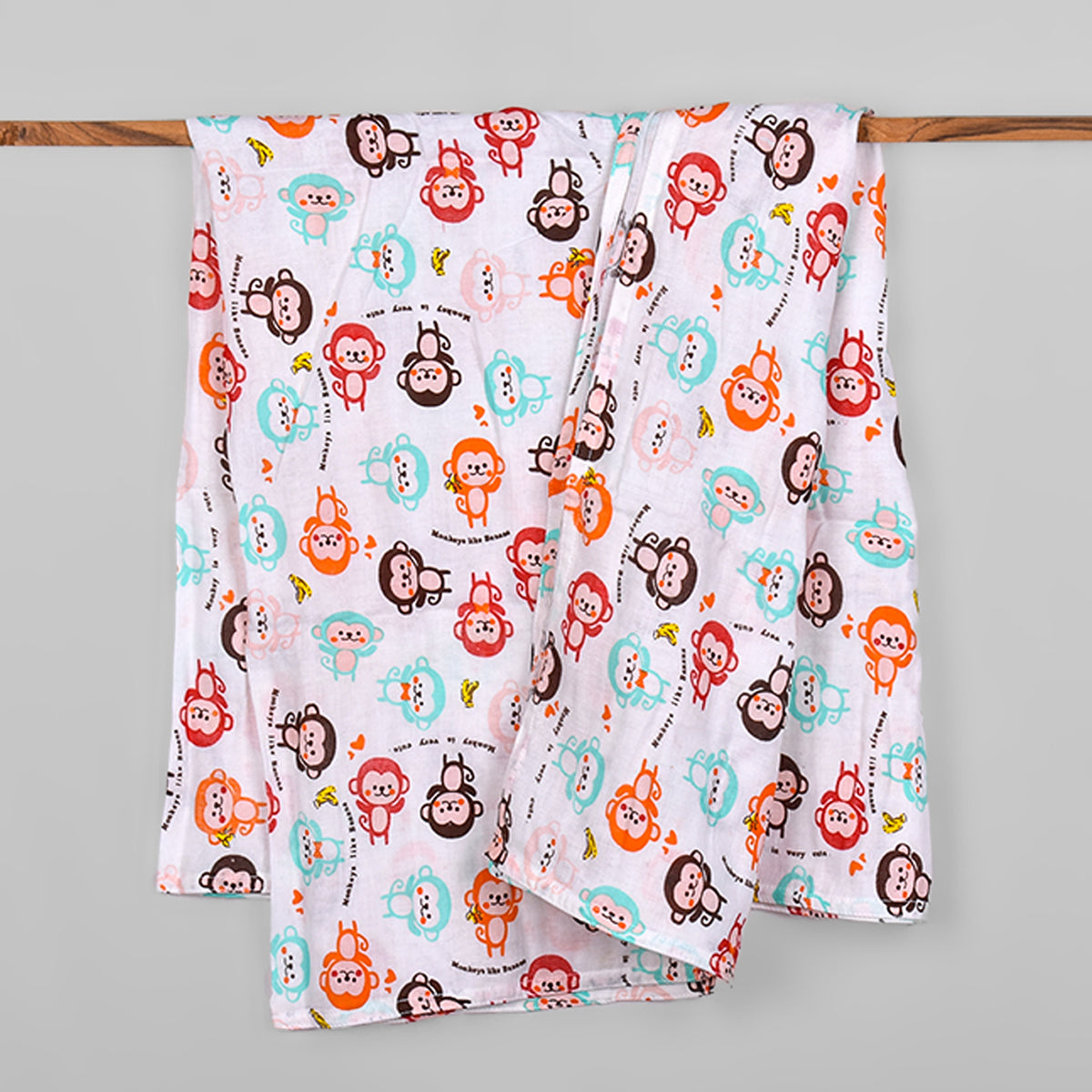 Baby Organic cotton muslin swaddle Wrap - 100x100 CM - Pack Of 1 Monkey