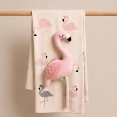 Cotton Knitted Baby Gift Set | Knit Baby Blanket & Soft Toy Set | 0-3 Years | Flamingo