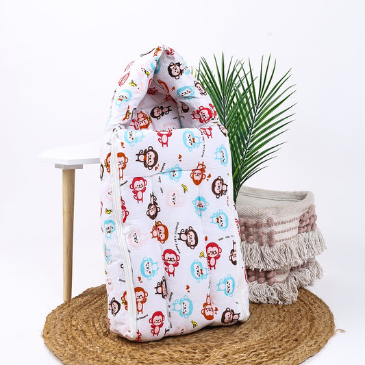 Baby Organic Cotton Muslin Sleeping cum Carrying Nest Bag- Monkey- 0-3 Months