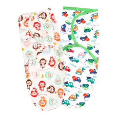 Baby Swaddle Adjustable Infant wrap- 0-3 Months -Pack of 2 -Monkey-Car