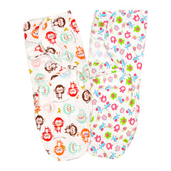 Baby Swaddle Adjustable Infant wrap- 0-3 Months -Pack of 2 -Monkey-Elephant
