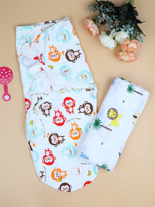 Moms Home Muslin Swaddle & Velcro Swaddle| Pack Of 2