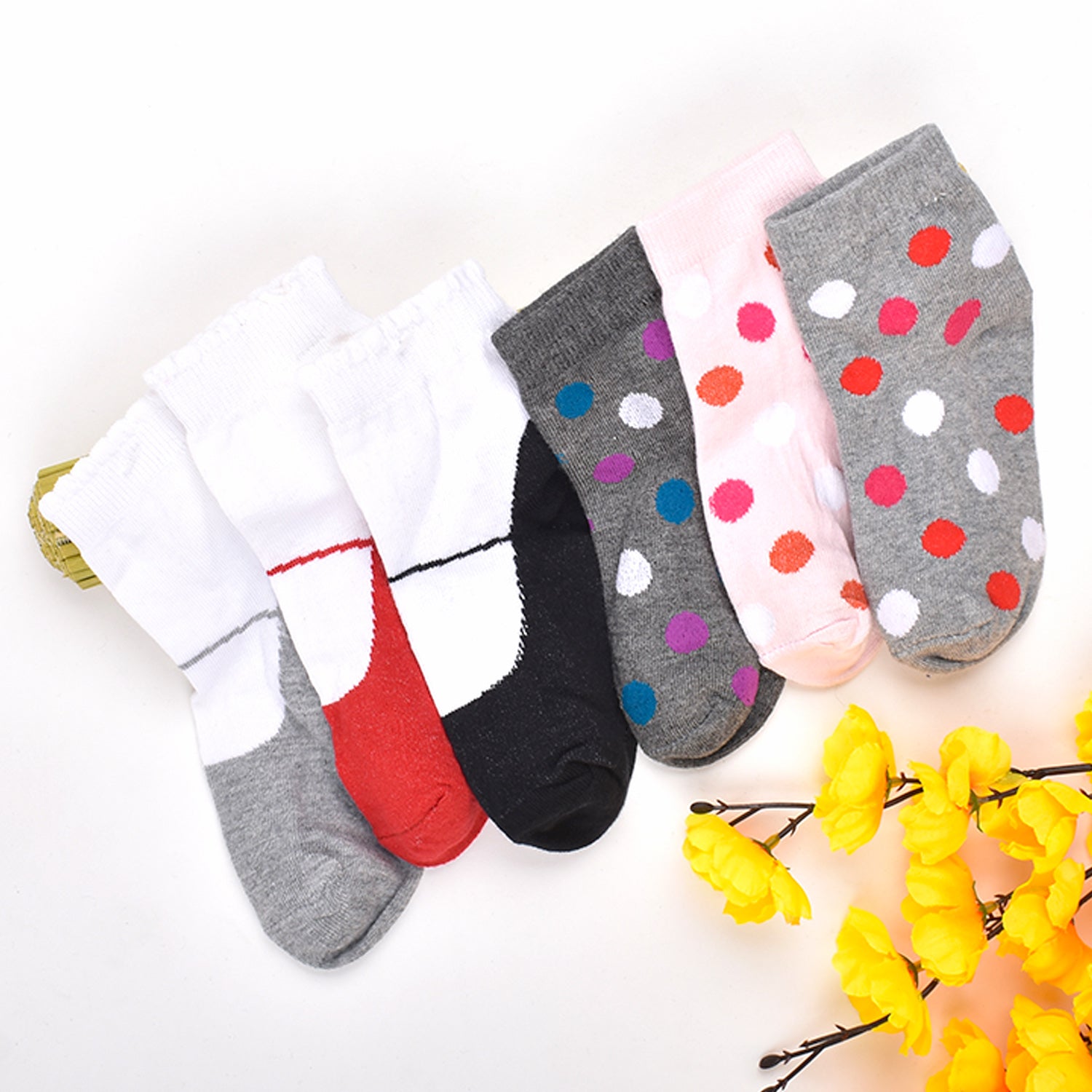Footprints Super Soft Organic Cotton Kids  Socks | Fold & Big Dot|12-24 Months | Pack of 6