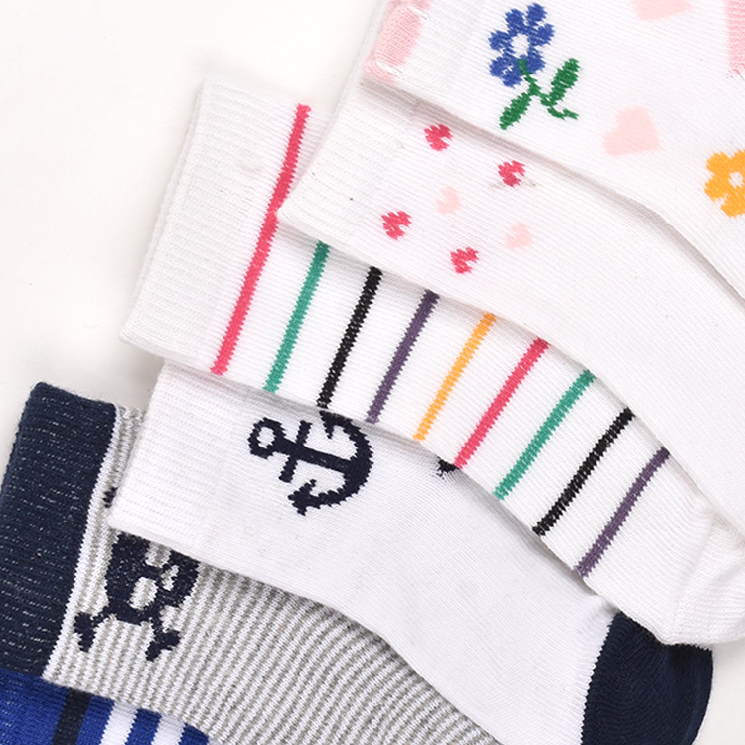 Footprints Super Soft Organic Cotton Kids Socks | Flower & Anchor | 6-12 Months | Pack of 6