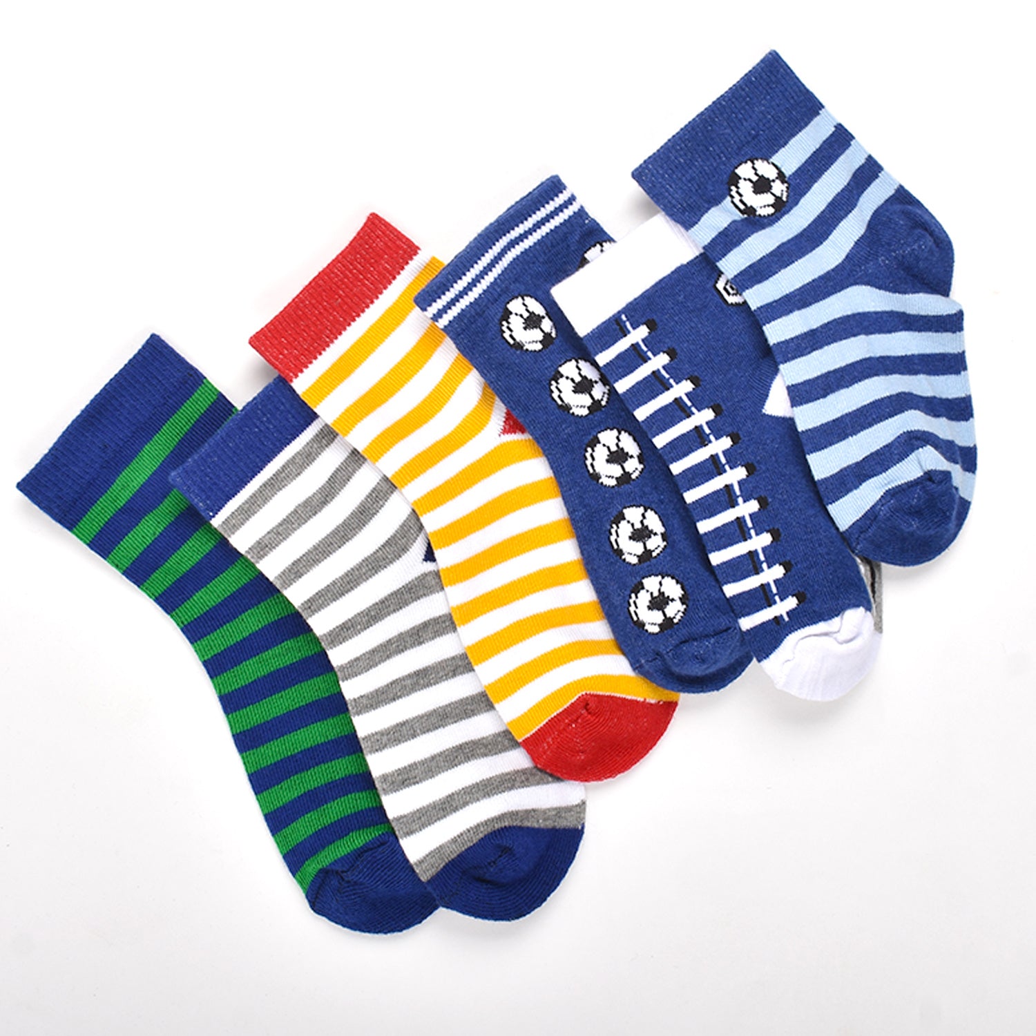 Footprints Super Soft Organic Cotton Kids Socks-Blue Baseball & Stripes |12-24 Months | Pack of 6