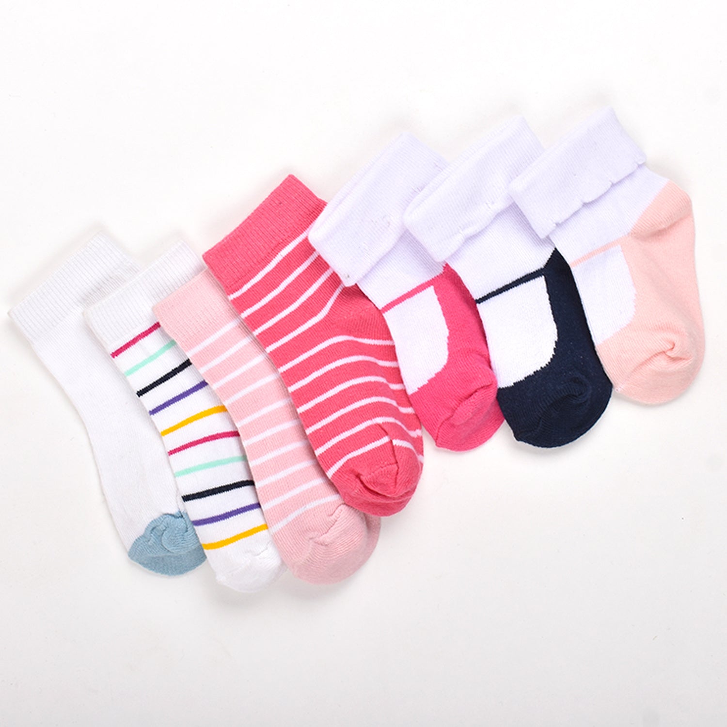 Footprints Super Soft Organic Cotton Kids Socks| Stripe, Fold Socks | 6-12 Months | Pack of 7