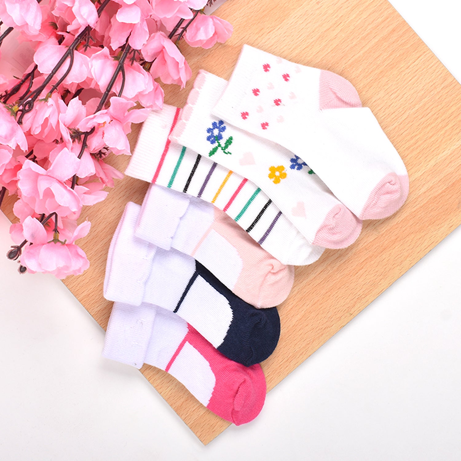 Footprints Super Soft Organic Cotton Kids Socks | Fold & Flower | 6-12 Months | Pack of 6