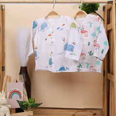 Baby Unisex Organic Cotton Muslin Full Sleeves Jhabla | Whale, Flamingo | Pack of 2