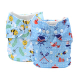 Baby Resusable Cotton Printed Pocket Diapers With 1 Insert | 0-12 Months | Pack of 2
