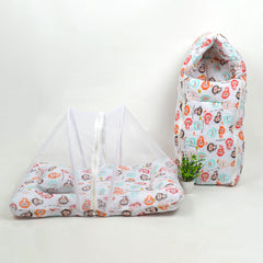 Baby Organic Cotton Muslin Foldable Mosquito Net Bedding and Sleeping cum carrying Nest Bag- Monkey