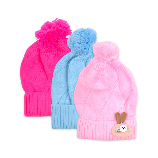 Baby Unisex Woolen Caps | Bear |Multicolor & Mixed Design | Pack Of 3