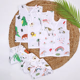 Baby Unisex Organic Cotton Muslin Jhabla and Nappy Set| Dinopark, Lion Jungle, Unicorn |  Pack of 3