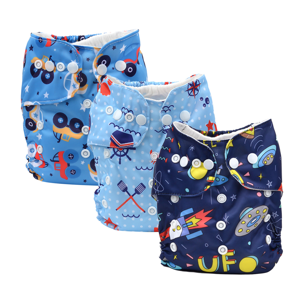 Baby Resusable Cotton Printed Pocket Diapers With 1 Insert | 0-12 Months | Pack of 3