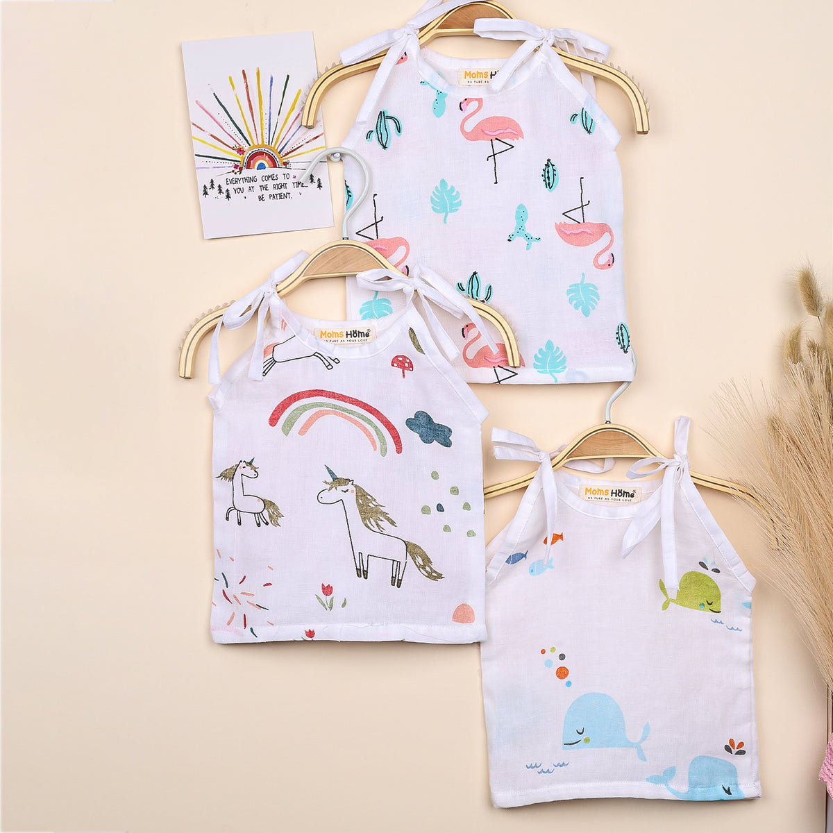 Baby Organic Cotton Knot type Jhabla | Unicorn, Whale, Flamingo | Pack of 3