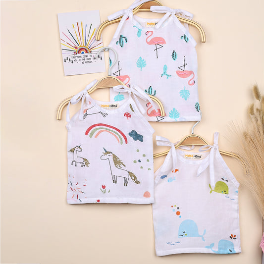 Baby Organic Cotton Knot type Jhabla | Unicorn, Whale, Flamingo | Pack of 3
