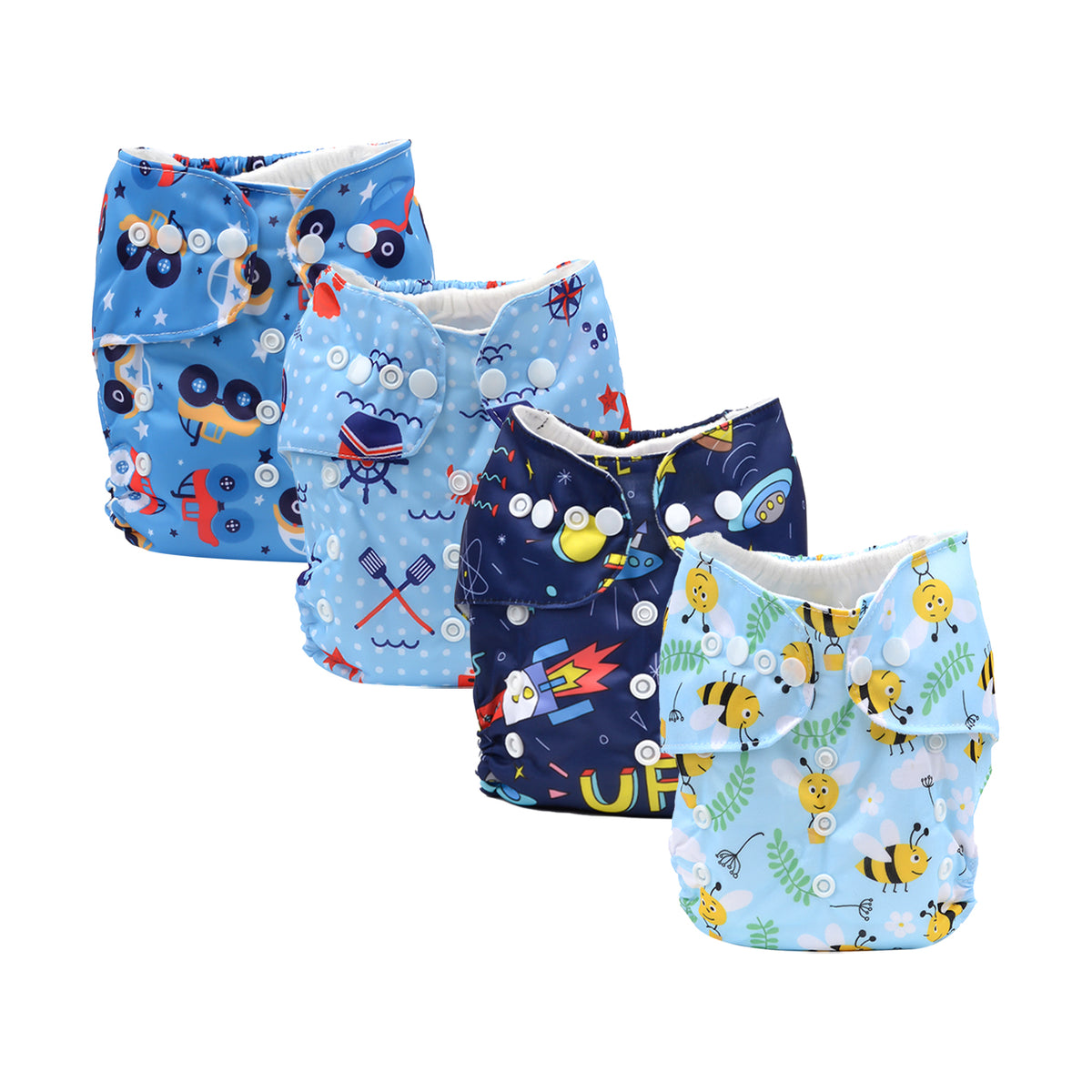 Baby Resusable Cotton Printed Pocket Diapers With 1 Insert | 0-12 Months | Pack of 4
