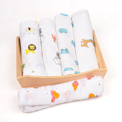 Baby Muslin Swaddle -100x100 cm - Pack of 4 - Animal