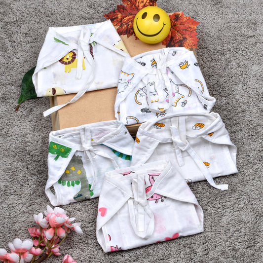 Organic Cotton Baby Muslin Nappies | Pack of 5 | Mix Design