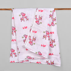 Baby Muslin Swaddle - 100x100 CM | Pack Of 1 | Pink Giraffe