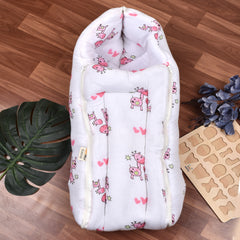 Baby Organic Cotton Muslin Sleeping cum Carrying Nest Bag- Pink Giraffe- 0-3 Months