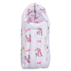 Baby Organic Cotton Muslin Sleeping cum Carrying Nest Bag- Pink Giraffe- 0-3 Months