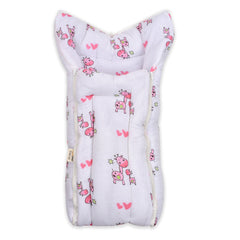 Baby Organic Cotton Muslin Sleeping cum Carrying Nest Bag- Pink Giraffe- 0-3 Months