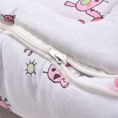 Baby Organic Cotton Muslin Sleeping cum Carrying Nest Bag- Pink Giraffe- 0-3 Months