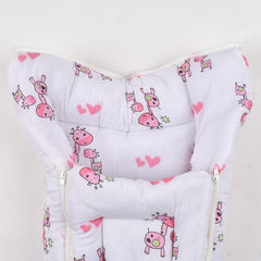 Baby Organic Cotton Muslin Sleeping cum Carrying Nest Bag- Pink Giraffe- 0-3 Months