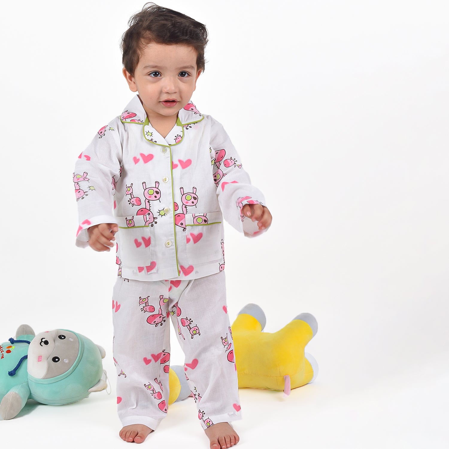 Organic Cotton Unisex Kids Pajama Set Combo | Night Suit | Sleepwear | Pink Giraffe