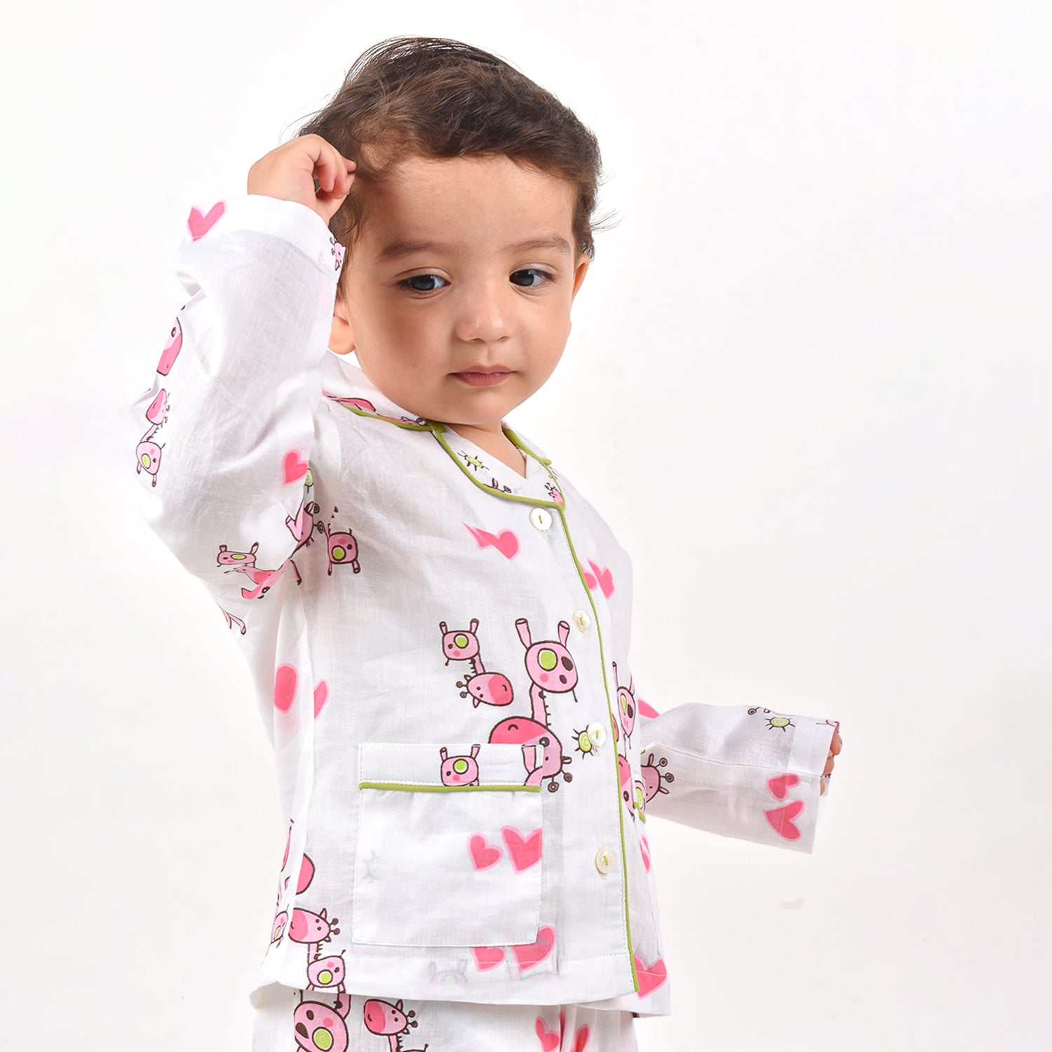Organic Cotton Unisex Kids Pajama Set Combo Night Suit Sleepwear Pink Giraffe 12-18 Months