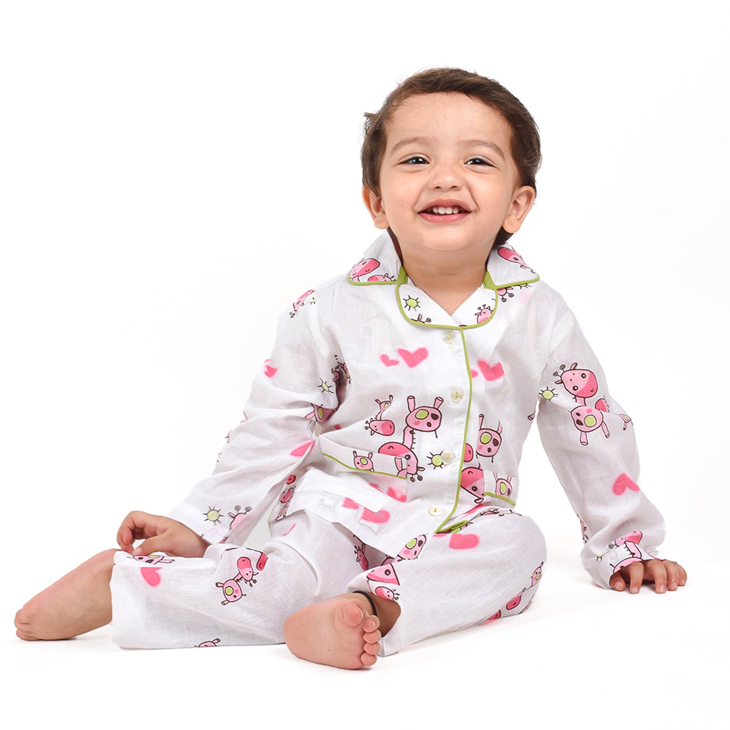 Organic Cotton Unisex Kids Pajama Set Combo | Night Suit | Sleepwear | Pink Giraffe