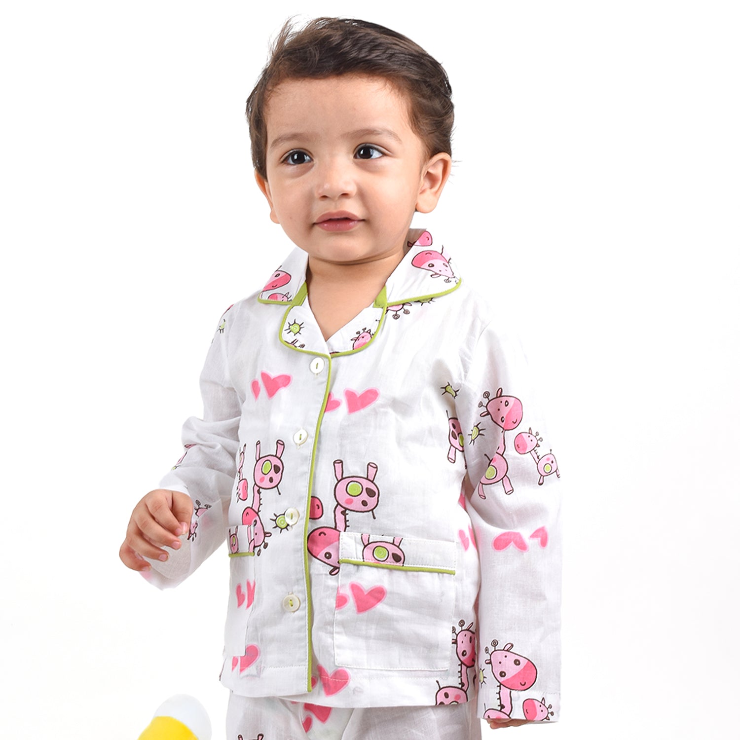 Organic Cotton Unisex Kids Pajama Set Combo Night Suit Sleepwear Pink Giraffe 12-18 Months