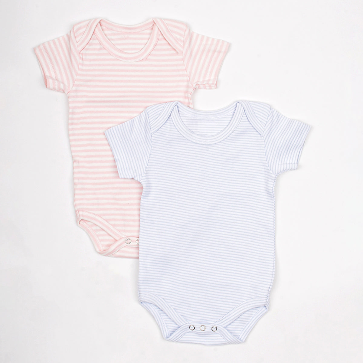 Moms Home Baby Soft Organic cotton Unisex  Onesie Pack of 2 - Blue Stripped & Pink Stripped - 0-3 Months