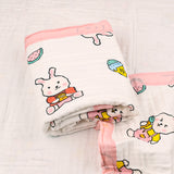 Baby Muslin 6 Layer Muslin blanket Cum Towel- 100X100 CM | 0-3 Years | Pink Bunny