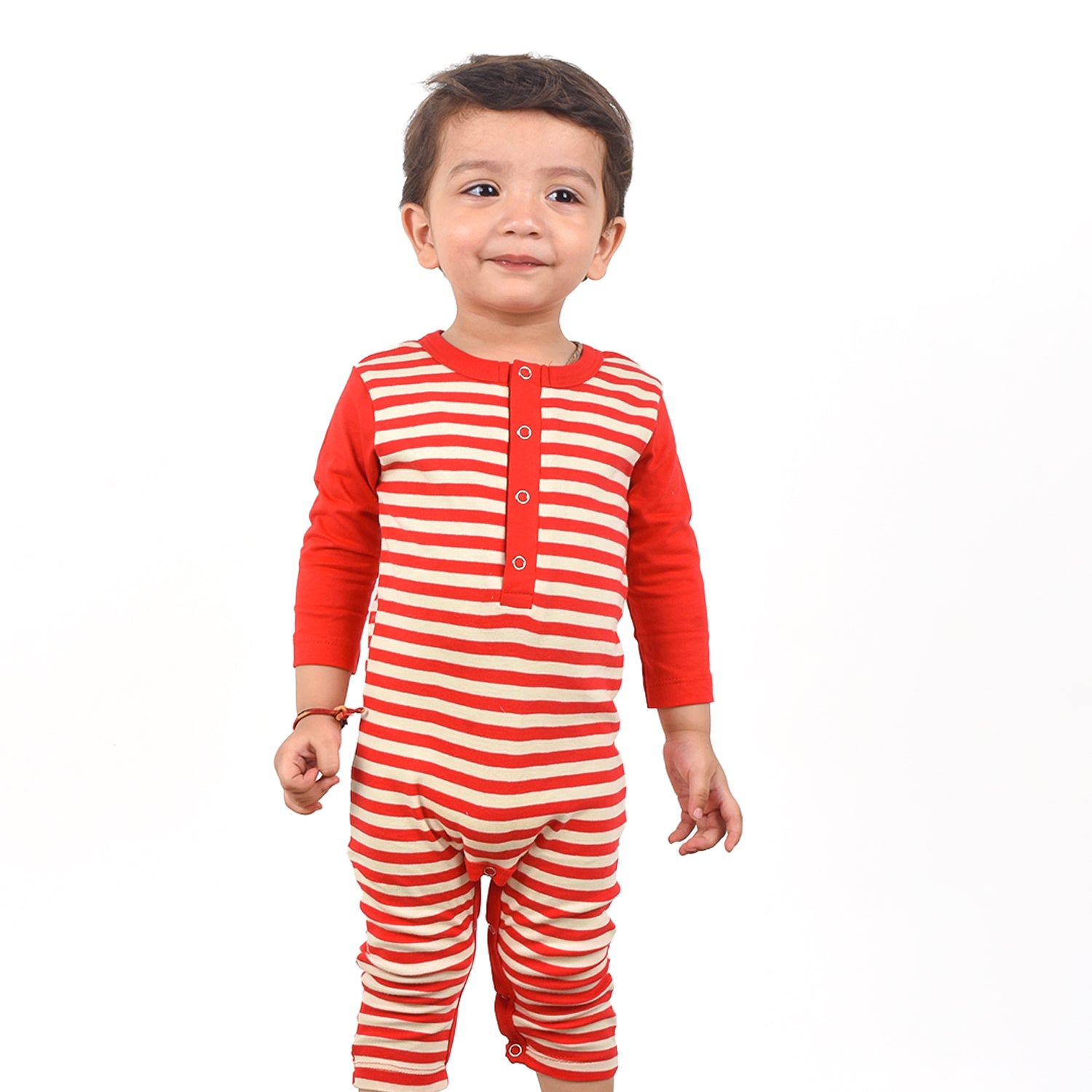 MOM'S HOME Soft Cotton Unisex Baby Full Body Length Romper/Sleeping Suit Red - Pack of 1