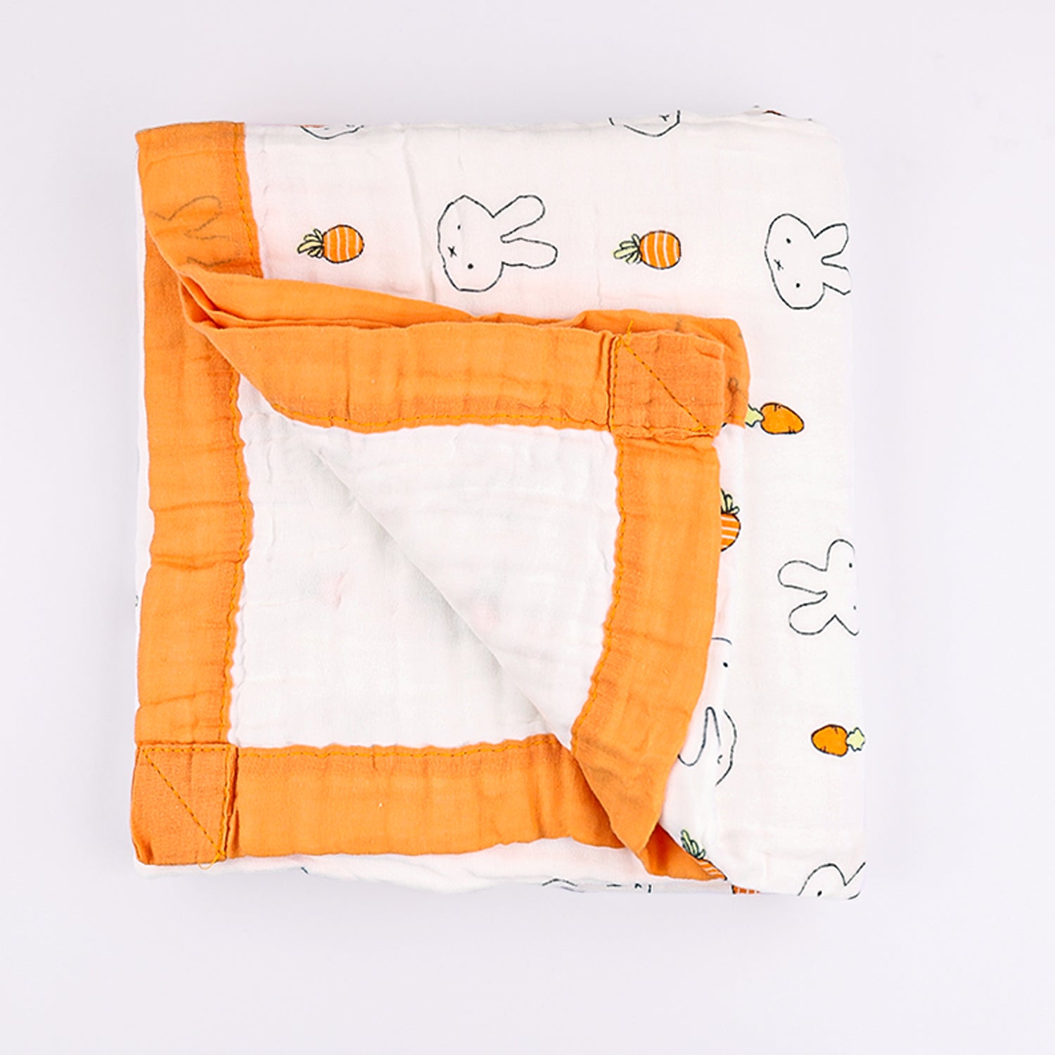 Baby Muslin 6 Layer Muslin blanket Cum Towel- 100X100 CM | 0-3 Years | Carrot-Rabbit
