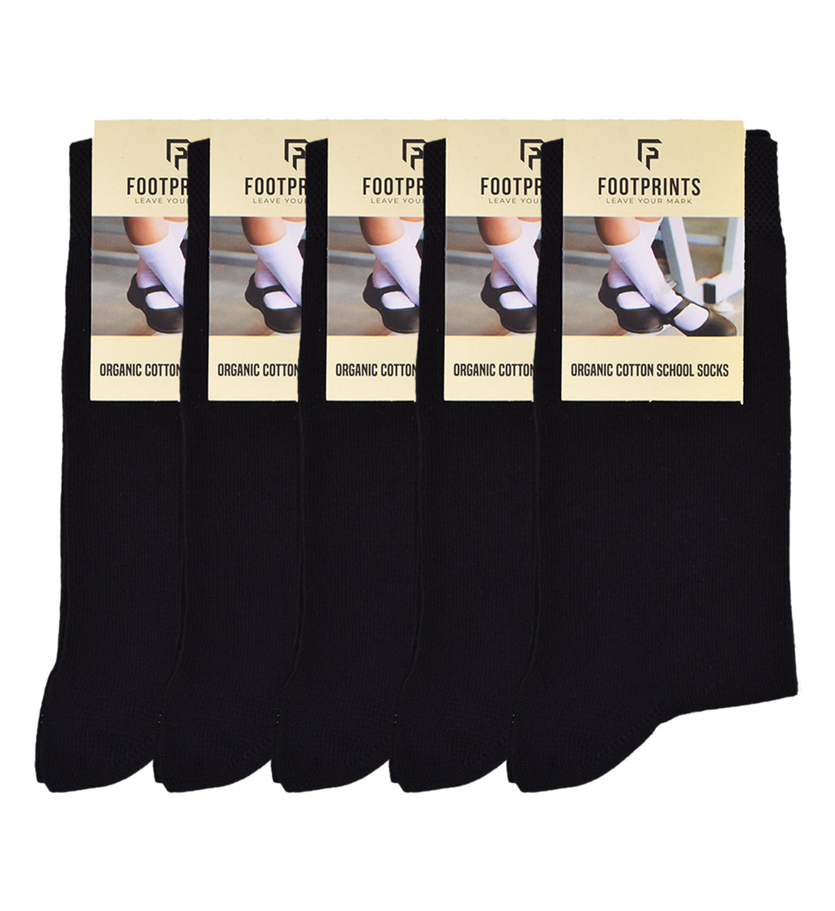 Kids Organic Cotton School Socks - Unisex - Calf length- Pack of 5 (Black)- Extra soft and Breathable