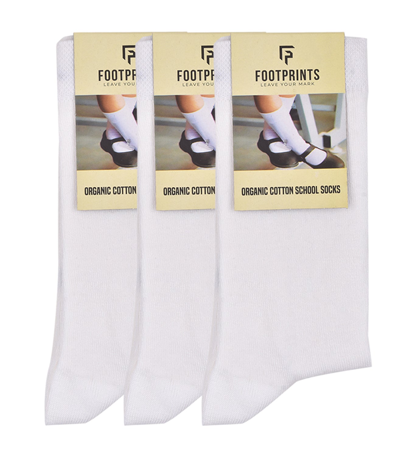 Kids Organic Cotton School Socks - Unisex - Calf length- Pack of 3 (White)- Extra soft and Breathable