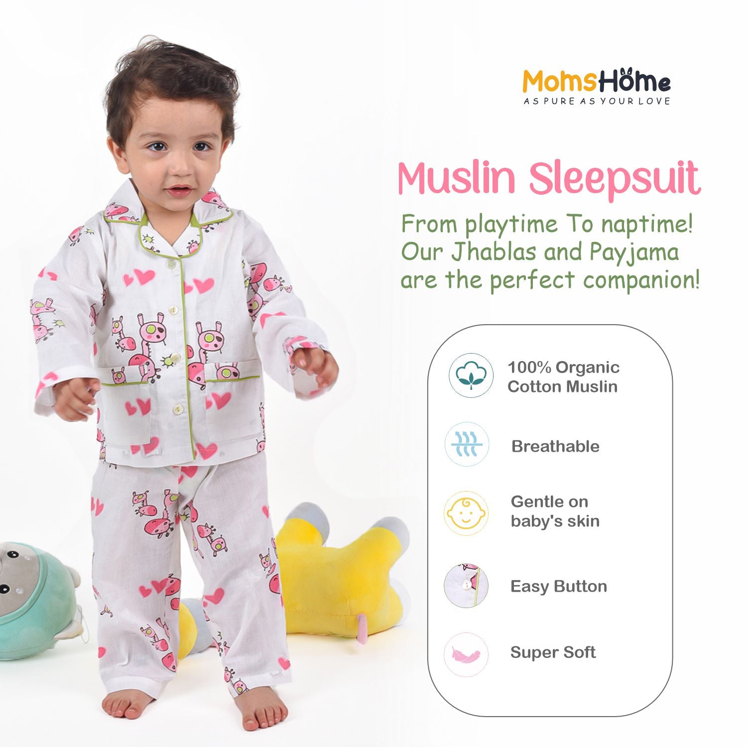 Organic Cotton Unisex Kids Pajama Set Combo Night Suit Sleepwear Moms Home