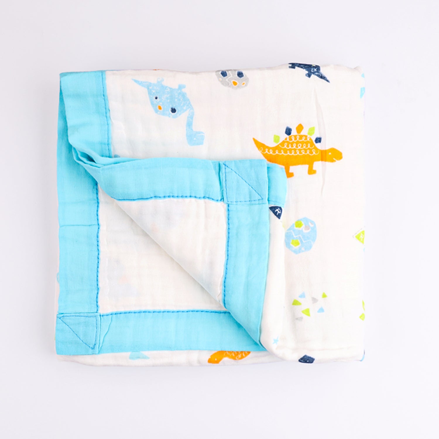 Baby Muslin 6 Layer Muslin blanket Cum Towel- 100X100 CM | 0-3 Years | Blue Dino